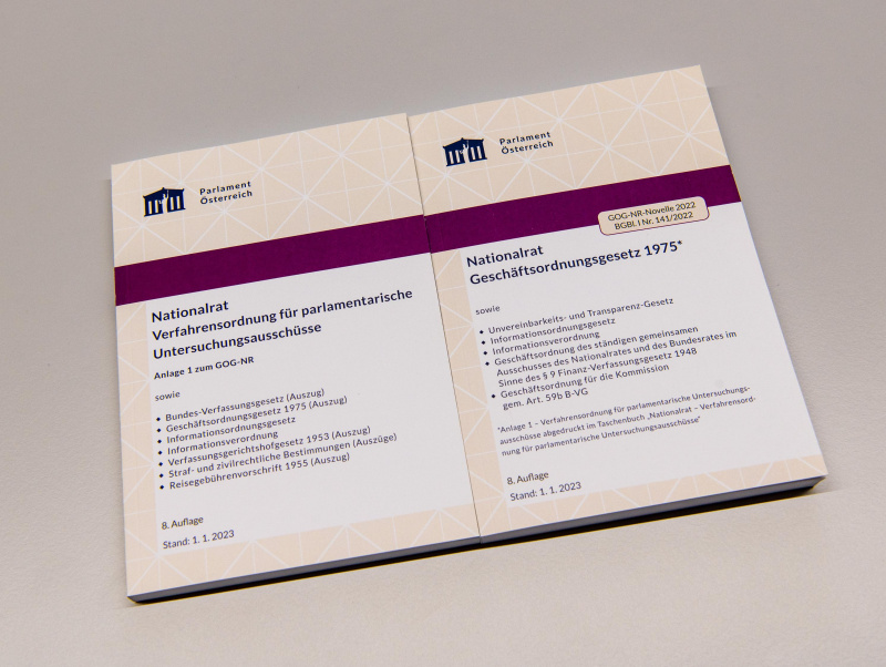 Nationalrat Geschäftsordnungsgesetz 1975. Verfahrensordnung für parlamentarische Untersuchungsausschüsse. 8. Auflage. Stand 01.01.2023.