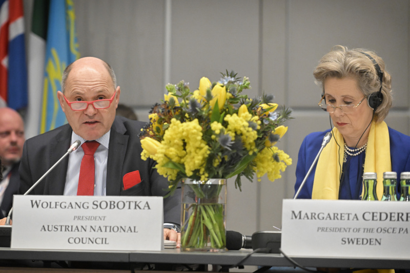 Von links: Nationalratspräsident Wolfgang Sobotka (ÖVP)Nationalratspräsident Wolfgang Sobotka (ÖVP), Präsidentin der PV der OSZE Margareta Cederfelt