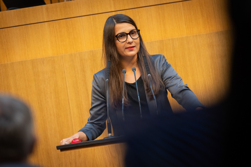 Nationalratsabgeordnete Meri Disoski (GRÜNE) am Redner:innenpult