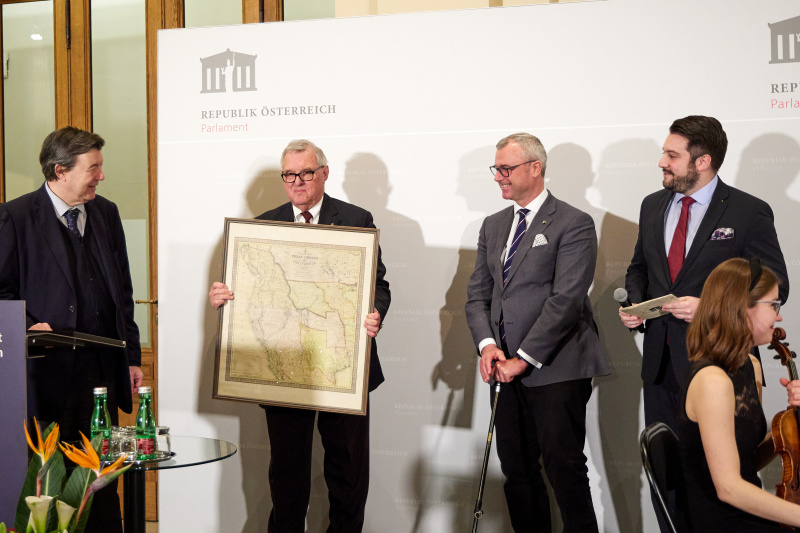 Von links: Dritter Nationalratspräsident Norbert Hofer (FPÖ), Universität Wien Lothar Höbelt, Dritter Präsident des Nationalrates a.D. Wilhelm Brauneder, Universität Passau Hans-Christof Kraus