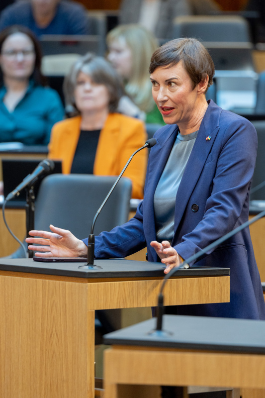 Am Rednerpult: Fragestellung Nationalratsabgeordnete Henrike Brandstötter (NEOS)