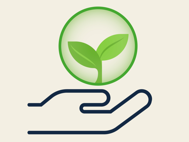 Schutz der Umwelt - Hand mit Pflänzchen