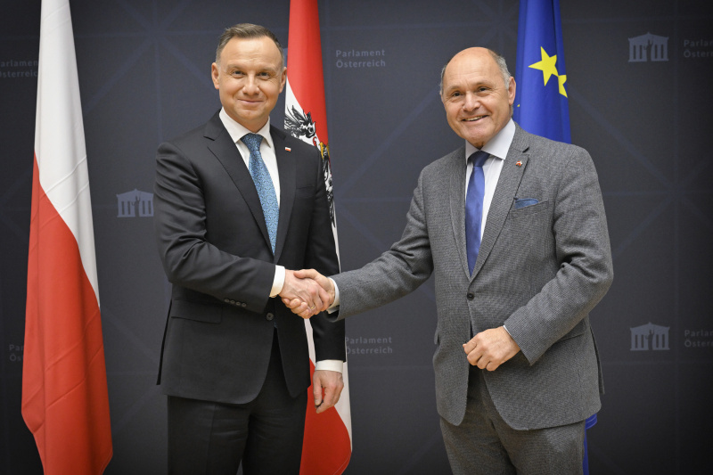 Von links: Präsident der Republik Polen Andrzej Sebastian Duda, Nationalratspräsident Wolfgang Sobotka (ÖVP)