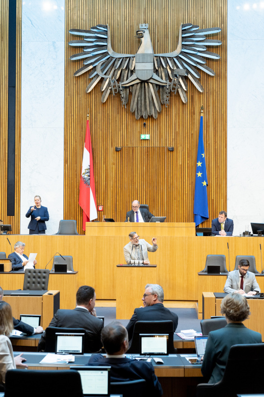 Nationalratsabgeordneter Ralph Schallmeiner (GRÜNE) am Rednerpult