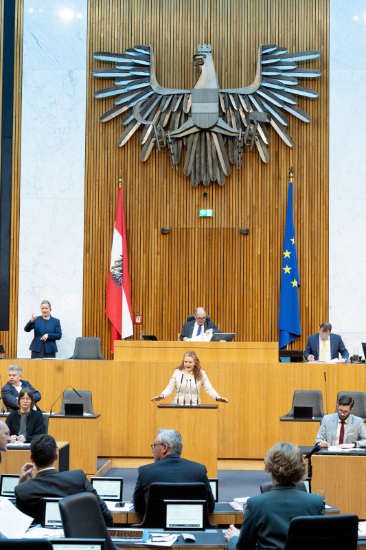 Nationalratsabgeordnete Fiona Fiedler (NEOS) am Rednerpult