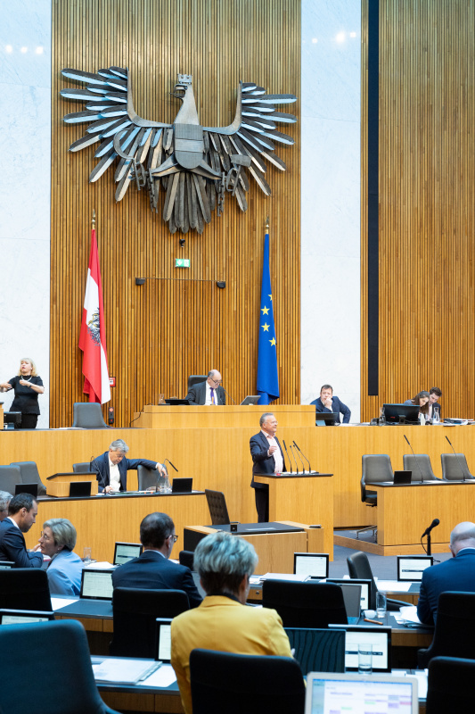Nationalratsabgeordneter Gerald Hauser (FPÖ) am Rednerpult