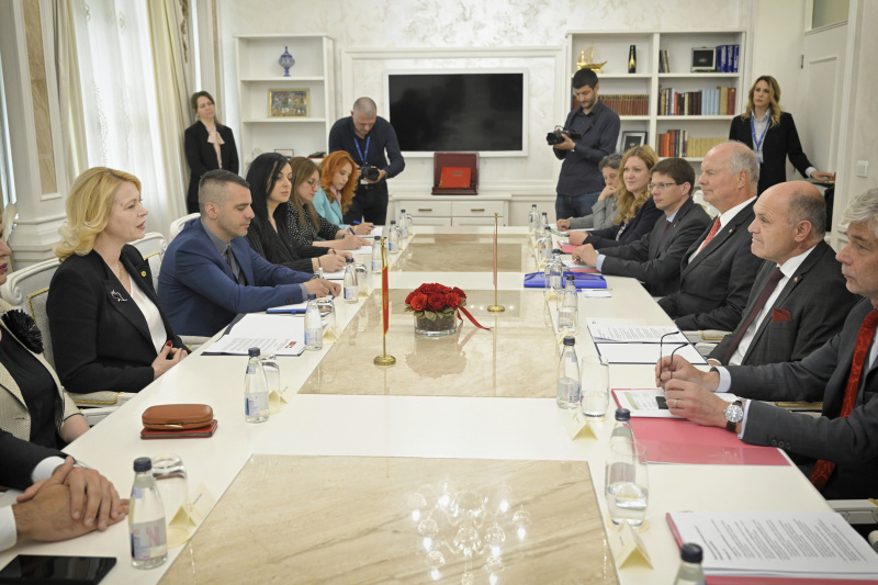 Aussprache. Linke Tischseite: Montenegrinische Delegation unter der Leitung der Präsidentin des Parlaments von Montenegro Danijela Đurović (links).  Rechte Tischseite: Östererreichische Delegation unter der Leitung von Nationalratspräsident Wolfgang Sobotka (ÖVP) (2. von rechts).