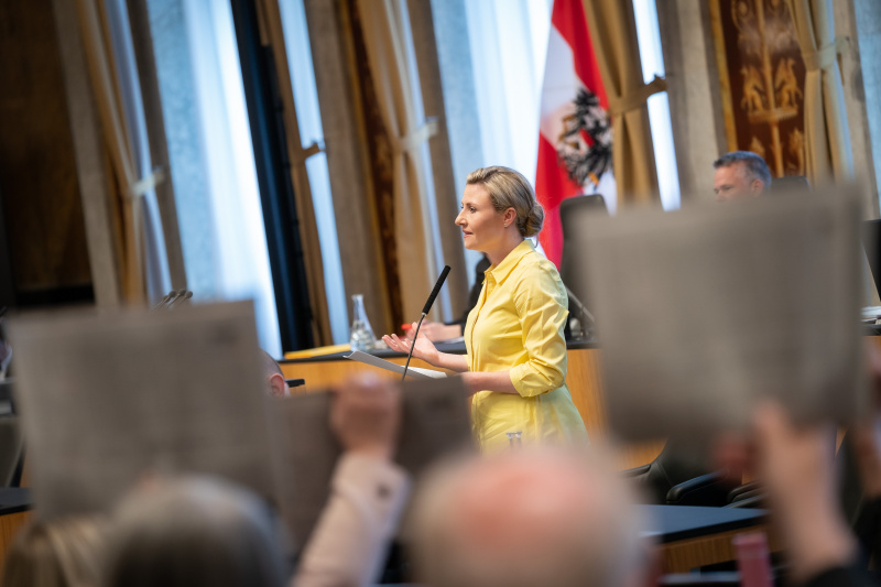 Auf der Regierungsbank Bundesministerin Susanne Raab (ÖVP). Aktion der SPÖ