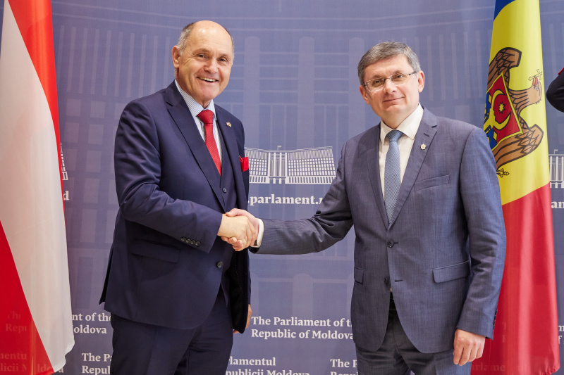 Von links: Nationalratspräsident Wolfgang Sobotka (ÖVP), Präsident des Parlaments der Republik Moldau Igor Grosu
