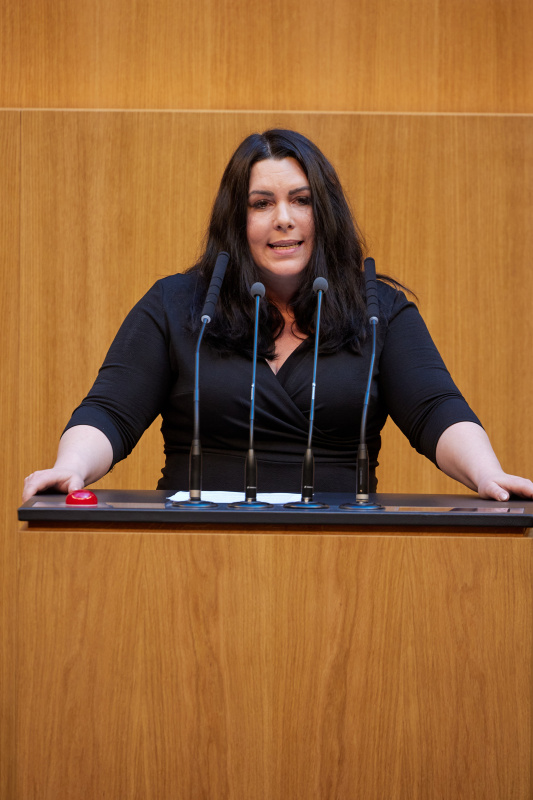 Am Rednerpult: Abgeordnete zum EU-Parlament Theresa Bielowski (SPÖ)