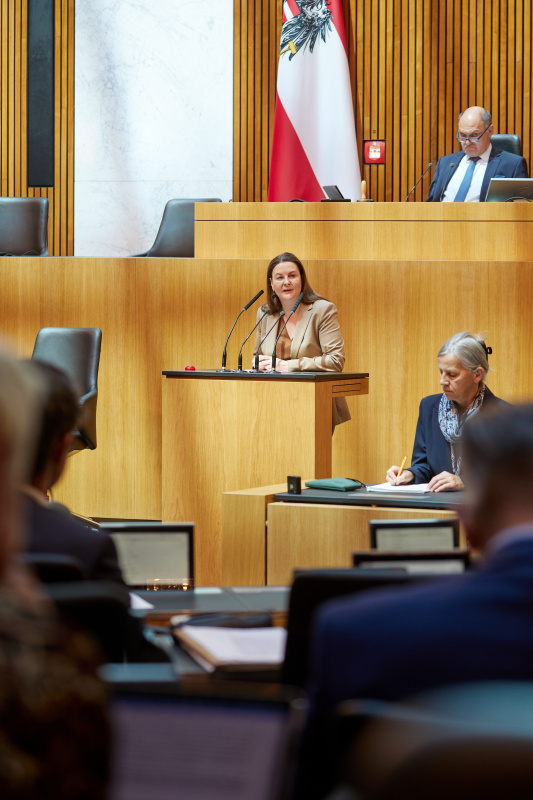 Am Rednerpult Nationalratsabgeordnete Karin Doppelbauer (NEOS)