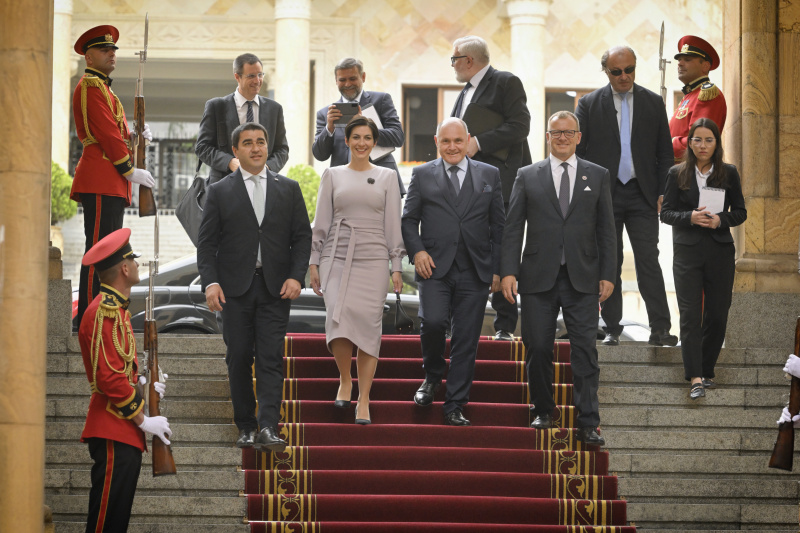 Treffen mit dem georgischen Parlamentspräsidenten Shalva Papuashvili. Von links: georgischer Parlamentspräsident Shalva Papuashvili, Präsidentin der Abgeordnetenkammer Tschechiens Markéta Pekarová Adamová, Nationalratspräsident Wolfgang Sobotka (ÖVP), Präsident des slowakischen Nationalrates Boris Kollár