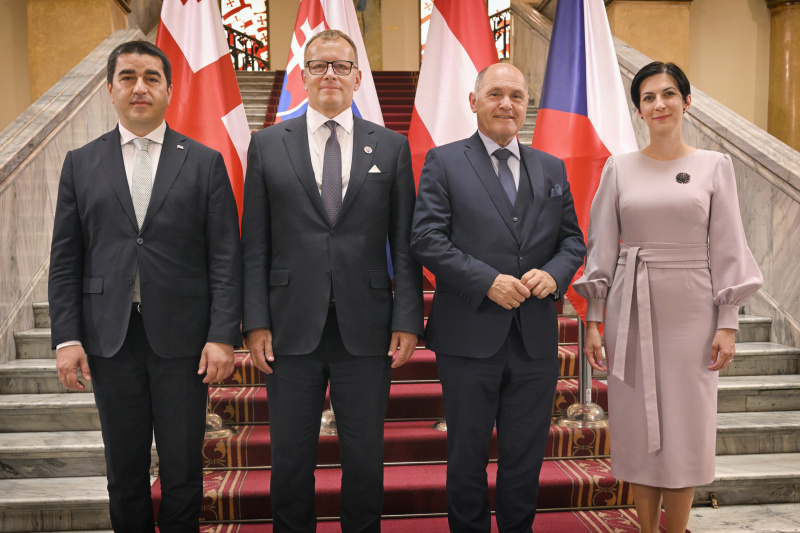 Treffen mit dem georgischen Parlamentspräsidenten Shalva Papuashvili. Von links: georgischer Parlamentspräsident Shalva Papuashvili, Präsident des slowakischen Nationalrates Boris Kollár, Nationalratspräsident Wolfgang Sobotka (ÖVP),Präsidentin der Abgeordnetenkammer Tschechiens Markéta Pekarová Adamová