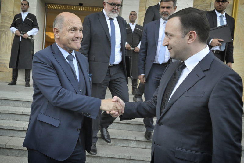 Treffen mit dem Treffen Premierminister Georgiens Irakli Garibashvili. Von links: Nationalratspräsident Wolfgang Sobotka (ÖVP), Premierminister Georgiens Irakli Garibashvili