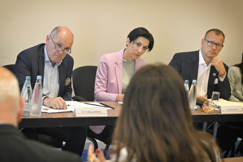 Treffen mit NGO’s. Von links: Nationalratspräsident Wolfgang Sobotka (ÖVP), Präsidentin der Abgeordnetenkammer Tschechiens Markéta Pekarová Adamová, Präsident des slowakischen Nationalrates Boris Kollár