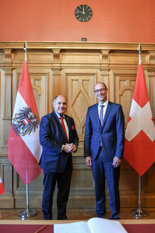 Von links: Nationalratspräsident Wolfgang Sobotka (ÖVP), Schweizer Nationalratspräsident Martin Candinas
