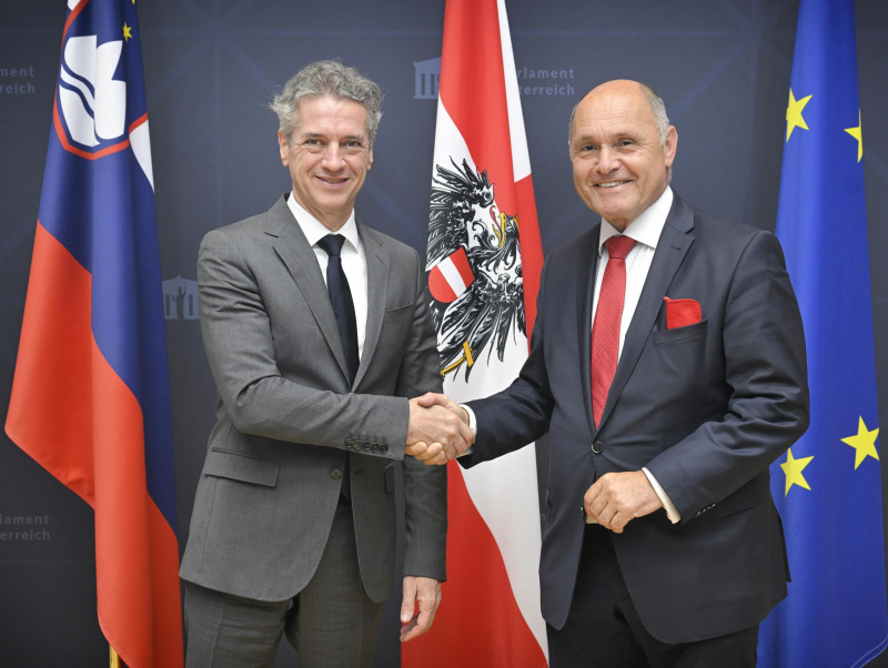 Von links: slowenischer Ministerpräsident Robert Golob, Nationalratspräsident Wolfgang Sobotka (ÖVP)