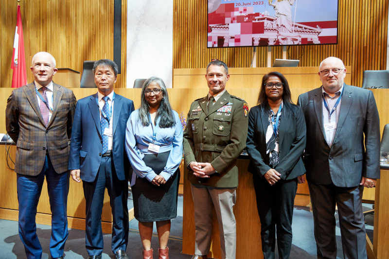 Session 4, from left: Gregory Lick, National Defence and Canadian Armed Forces Ombudsman, Canada, Yong Won Kim, Human Rights Protector for the Military, South Korea, Ramya Sundararaman, Deputy Director, Defence Suicide Prevention Office of the Department of Defence, United States of America, Douglas Merritt, Command Inspector General, U.S. Army Africa, United States of America, Chrystal Pillay, Director of Legal Services, South African Military Ombud, South Africa, Emmanuel Jacob, President of the European Organisation of Military Associations and Trade Unions (EUROMIL)