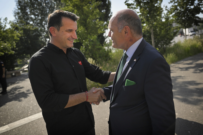 Treffen mit Bürgermeister Tiranas Erion Veliaj. Von links: Bürgermeister Tiranas Erion Veliaj, Nationalratspräsident Wolfgang Sobotka (ÖVP)