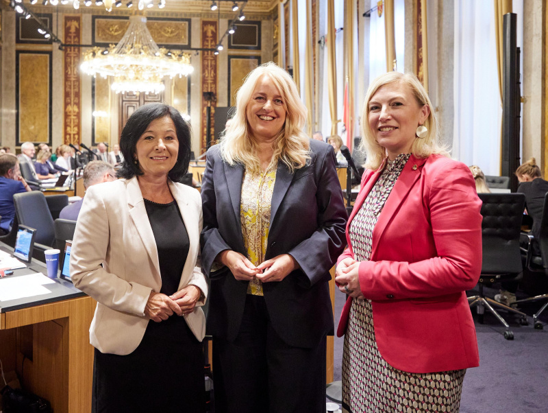 Von links: Bundesrätin Margit Göll (ÖVP), Bundesrätin Claudia Arpa (SPÖ), Vizepräsidentin des Bundesrates Doris Hahn (SPÖ)