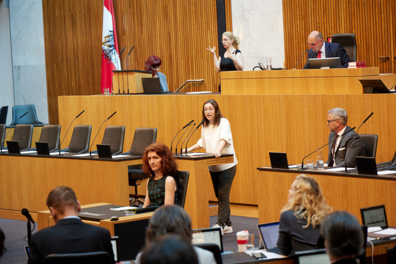 Am Rednerpult Nationalratsabgeordnete Julia Elisabeth Herr (SPÖ)