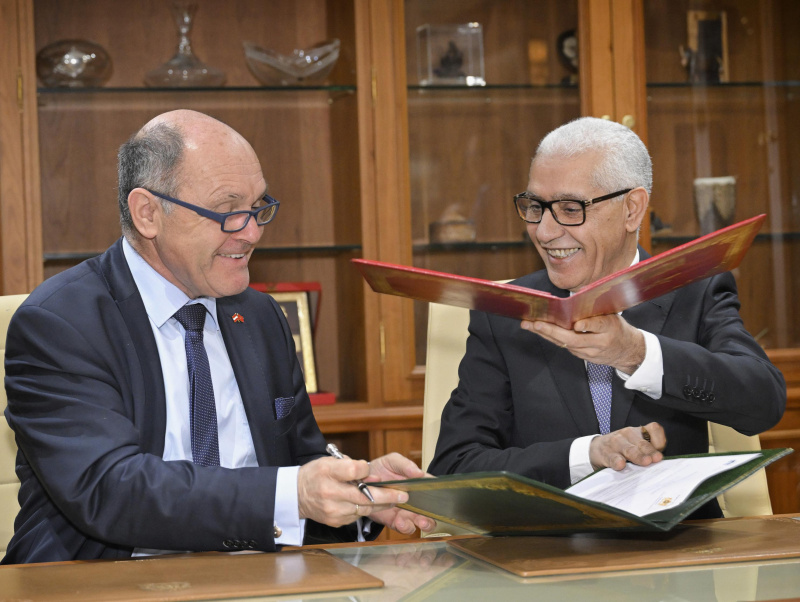 Unterzeichnung Memorandum of Understanding. Von links: Nationalratspräsident Wolfgang Sobotka (ÖVP), Parlamentspräsident von Marokko Rachid Talbi El Alami