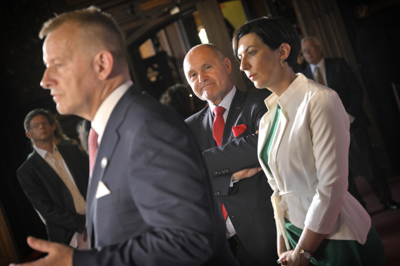 Pressestatement. Von links: Präsidentin der tschechischen Abgeordnetenkammer Markéta Pekarová Adamová, Nationalratspräsident Wolfgang Sobotka (ÖVP), Präsident des slowakischen Nationalrates Boris Kollár