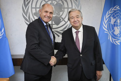 Meeting with United Nations Secretary General Antonio Guterres.  From left: National Council President Wolfgang Sobotka (ÖVP), UN Secretary-General Antonio Guterres
