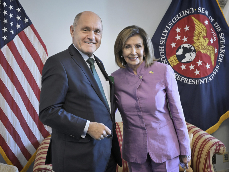 Treffen mit Speaker Emerita Nancy Pelosi. Von links: Nationalratspräsident Wolfgang Sobotka (ÖVP), Nancy Pelosi  