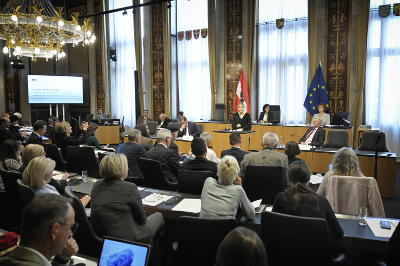 Am Rednerpult: Referentin für Schulpolitik und Elementarpädagogik in der Abteilung Bildungspolitik der AK Wien Elke Larcher