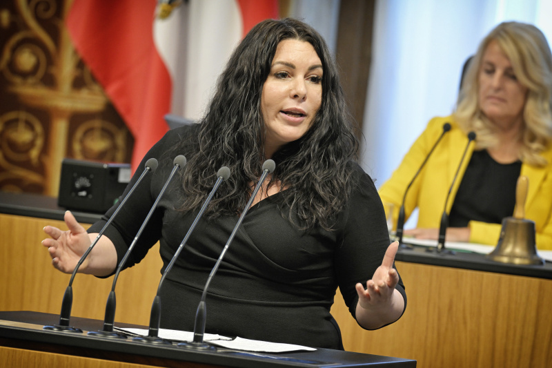 Am Rednerpult: Europaabgeordnete Theresa Bielowski (SPÖ)