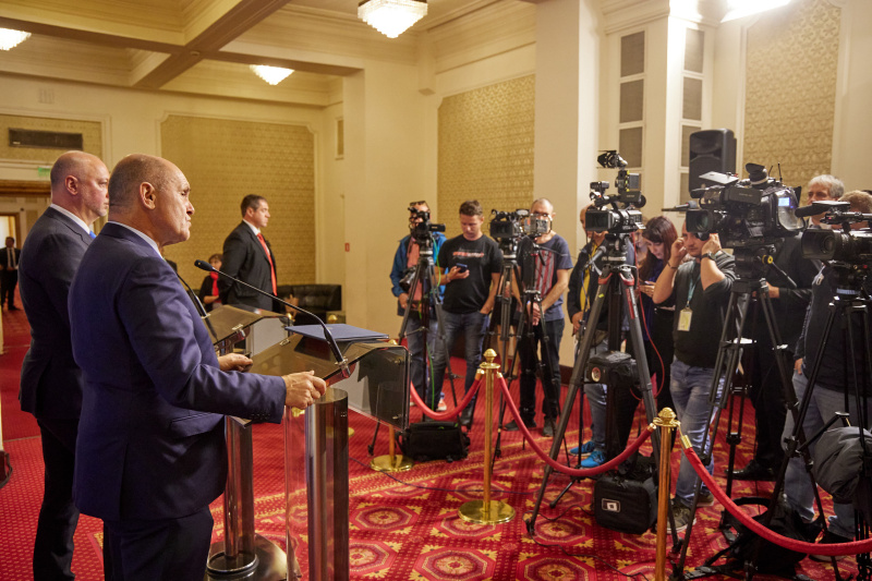 Pressegespräch. Nationalratspräsident Wolfgang Sobotka (ÖVP) und Medienverteter:innen