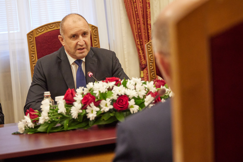 Treffen mit Präsident der Republik Bulgarien Rumen Radev. Präsident der Republik Bulgarien Rumen Radev währned der Aussprache