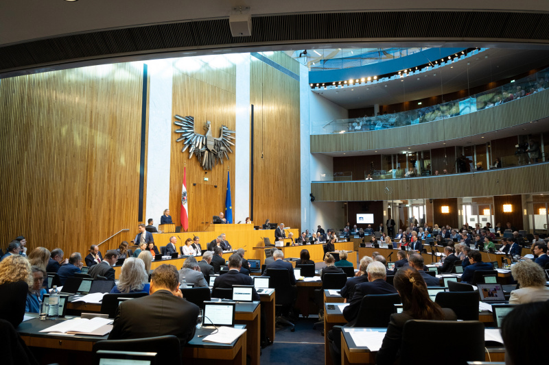 Blick in den Sitzungssaal. Budgetrede von Finanzminister Magnus Brunner (ÖVP)