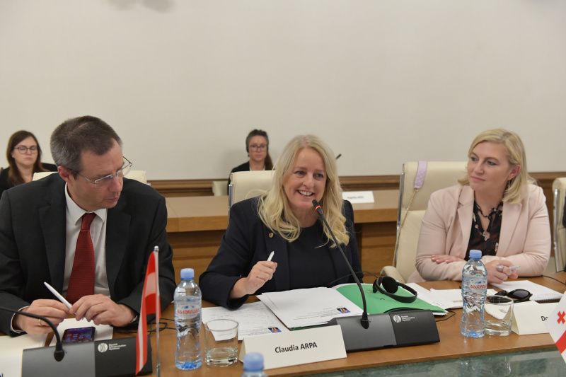Aussprache. Österreichische Delegation unter der Leitung von Bundesratspräsidentin Claudia Arpa (SPÖ)