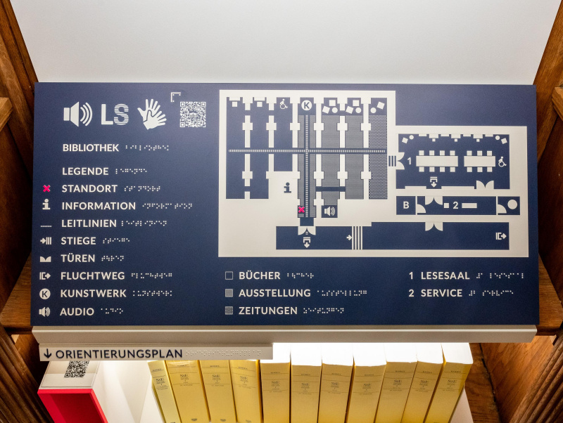 Barrierefreier, taktiler Detailplan zu Bibliothek und Lesesaal