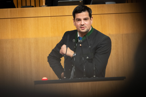 Nationalratsabgeordneter Hannes Amesbauer (FPÖ) am Redner:innenpult