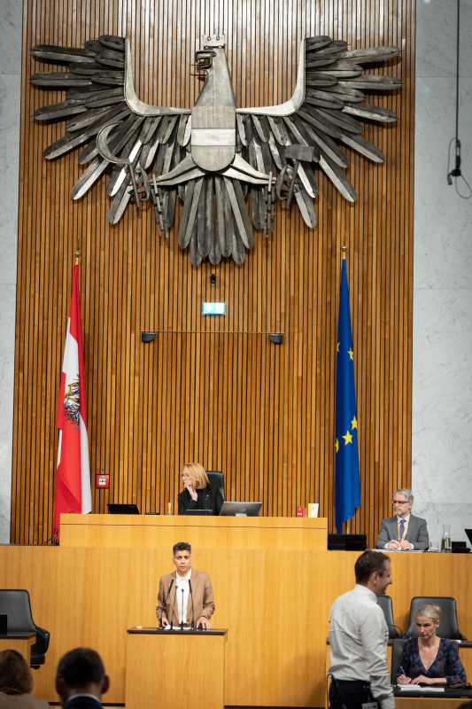 Am Rednerpult Nationalratsabgeordnete Faika El-Nagashi (GRÜNE)