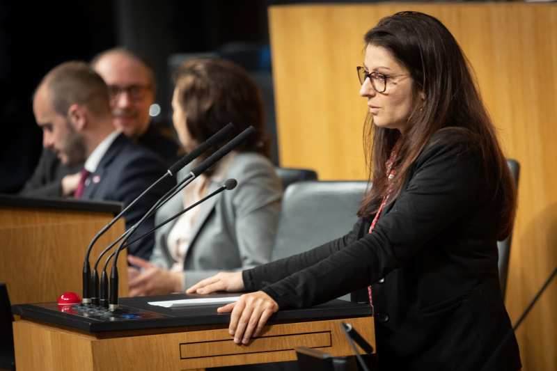 Am Rednerpult Nationalratsabgeordnete Muna Duzdar (SPÖ)