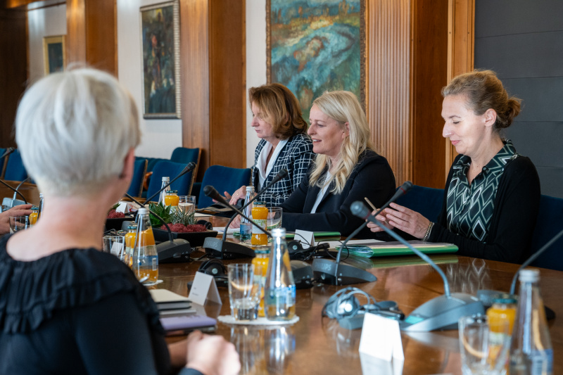 Arbeitsgespräch. Delegationen von Österreich mit Bundesratspräsidentin Claudia Arpa (SPÖ) (3Mitte)