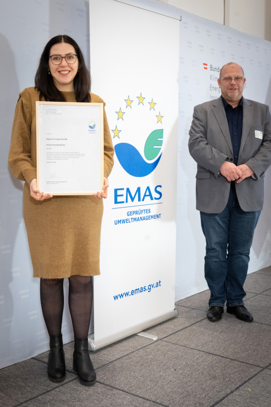 Eva Szigeti, Umweltbeauftragte Parlamentsdirektion, Gerhard Zach, Umweltteam Parlamentsdirektion