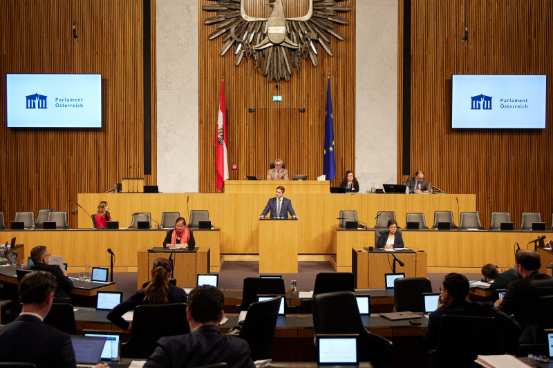 Am Rednerpult Nationalratsabgeordneter Lukas Brandweiner (ÖVP)