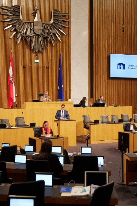 Am Rednerpult Nationalratsabgeordneter Lukas Brandweiner (ÖVP)