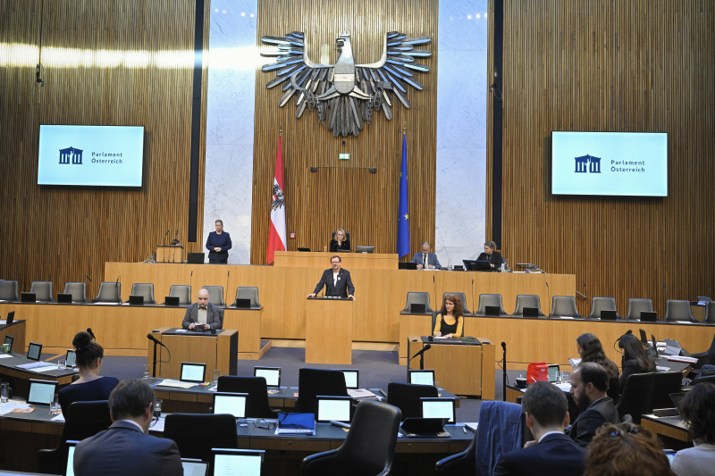 Am Rednerpult: Nationalratsabgeordneter Rudolf Silvan (SPÖ). Blick Richtung Sitzungsteilnehmer:innen