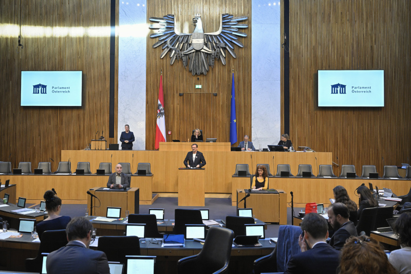 Am Rednerpult: Nationalratsabgeordneter Rudolf Silvan (SPÖ). Blick Richtung Sitzungsteilnehmer:innen