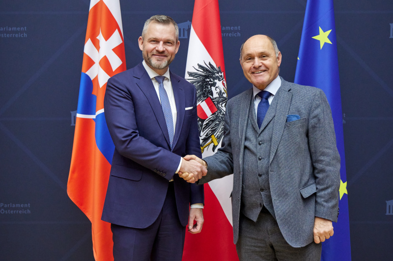Von rechts: Nationalratspräsident Wolfgang Sobotka (ÖVP), Präsident des Nationalrates der Slowakischen Republik Peter Pellegrini
