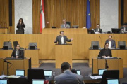 Am Rednerpult: Nationalratsabgeordneter Markus Koza (GRÜNE). Blick Richtung Sitzungsteilnehmer:innen