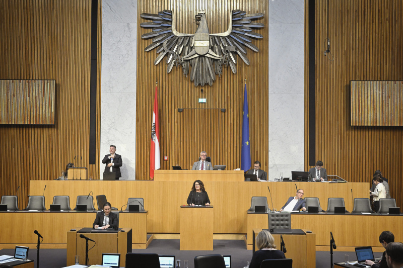 Am Rednerpult: Nationalratsabgeordnete Elisabeth Scheucher-Pichler (ÖVP). Blick Richtung Sitzungsteilnehmer:innen