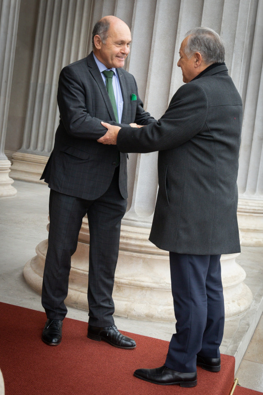 Einholung. Von links: Nationalratspräsident Wolfgang Sobotka (ÖVP),  Präsident des Landtages des Fürstentums Liechtenstein Albert Frick Liechtenstein 