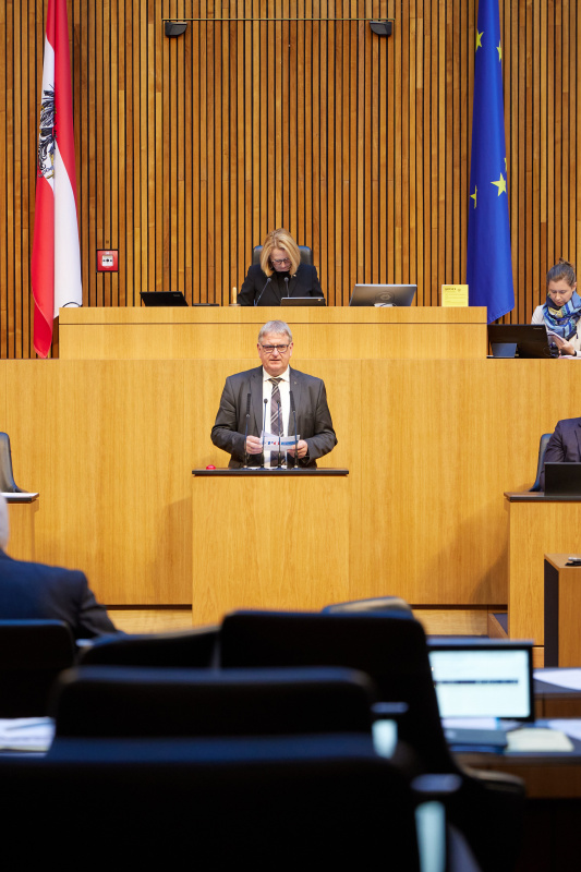 Am Rednerpult Nationalratsabgeordneter Maximilian Linder (FPÖ)